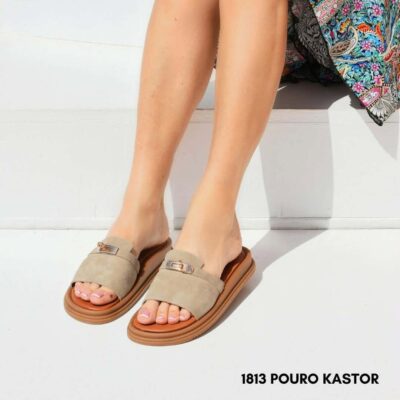Γυναικεία δερμάτινα flatform sandals 1813 πούρο