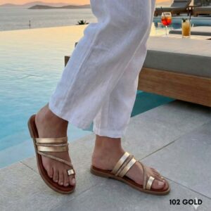 Δερμάτινα flat sandals 0102 καφέ