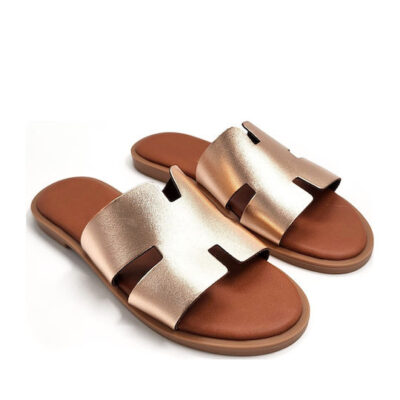 Δερμάτινα flat sandals 004 μπρονζέ