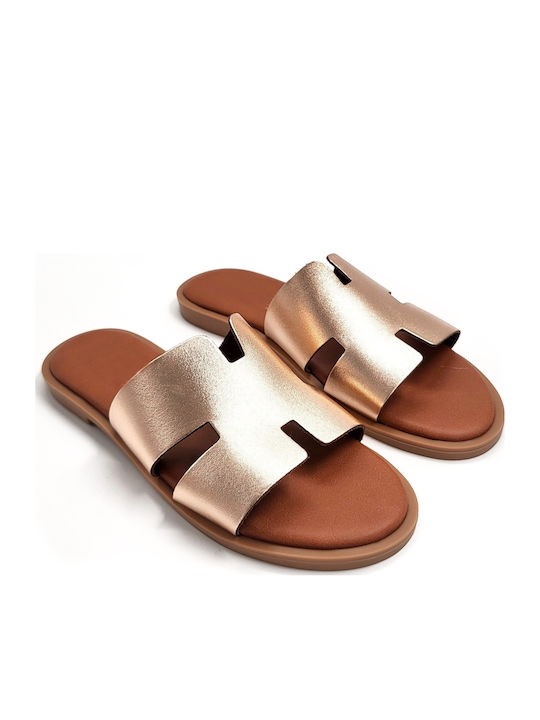 Δερμάτινα flat sandals 004 μπρονζέ