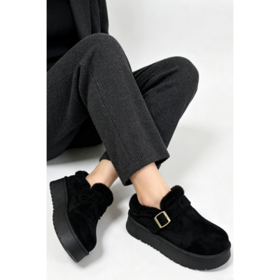 Γούνινα slippers CC237 σε μαύρο χρώμα