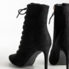 Μυτερά suede μποτάκια X118-A12 με κορδόνια & λεπτό τακούνι