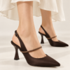 Γυναικείες Γόβες 610 Slingback καφέ Σατέν Όψης με Στρας