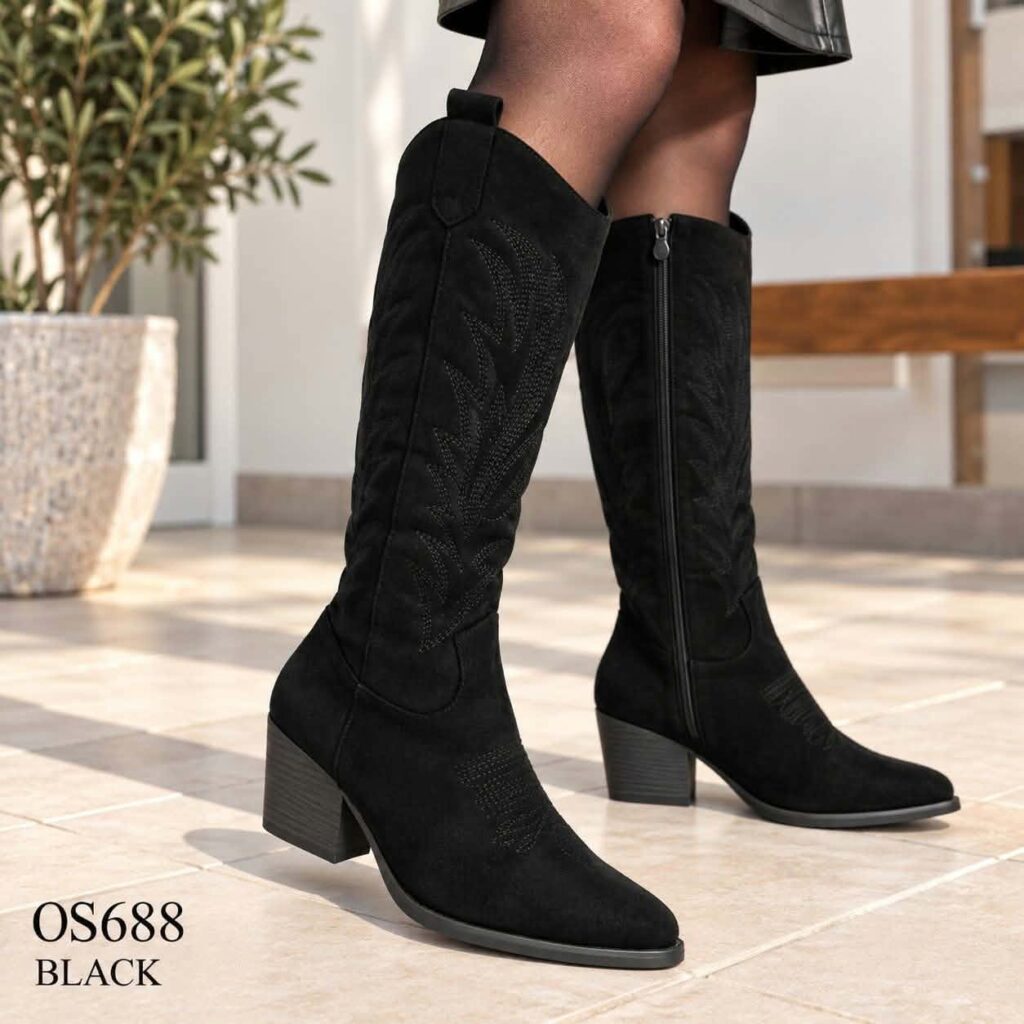 Μπότες Cowboy Suede με Κέντημα OS688 BROWN (Αντιγραφή)