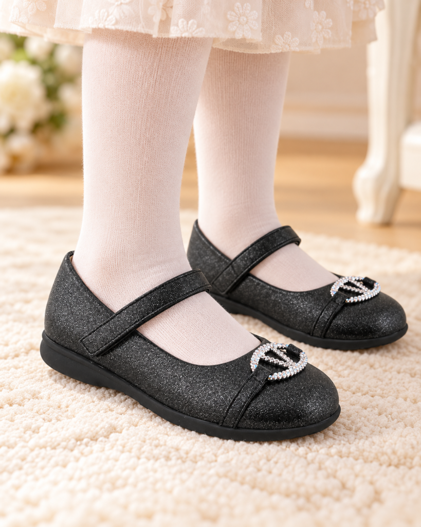 Παιδικές Μπαλαρίνες sd12247 μαύρες Mary Jane με Glitter και Καρδιά από Στρας