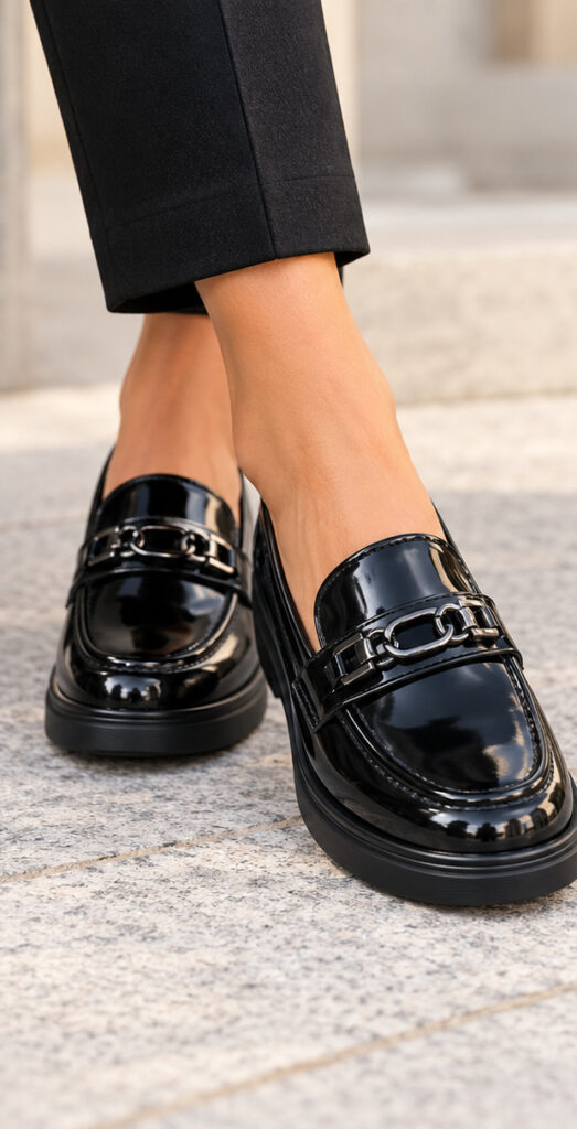 Γυναικεία Loafers 205 nio Antrin Μαύρα Λουστρίνι με Διακοσμητικό Στοιχείο