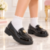 Παιδικά Μοκασίνια Loafers– SD12331  Μαύρο Λουστρίνι με Χρυσή Καρδιά