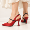 Γυναικείες Γόβες 610 Slingback Κόκκινες Σατέν Όψης με Στρας