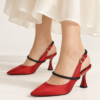 Γυναικείες Γόβες 610 Slingback Κόκκινες Σατέν Όψης με Στρας