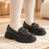 Παιδικά Μοκασίνια Loafers sd12176 με Χρυσή Αλυσίδα – Μαύρο Ματ