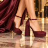 Γυναικεία Γόβα 8251 Μπορντό με Φιάπα και Λουράκι Αστραγάλου