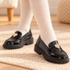Παιδικά Μοκασίνια Loafers– SD12331  Μαύρο Λουστρίνι με Χρυσή Καρδιά